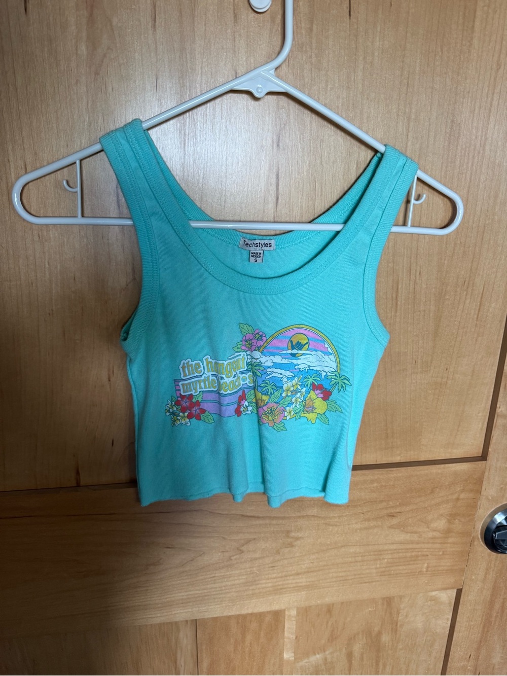 Teal Graphic Ribbed Crop Tank Top - Techstyles